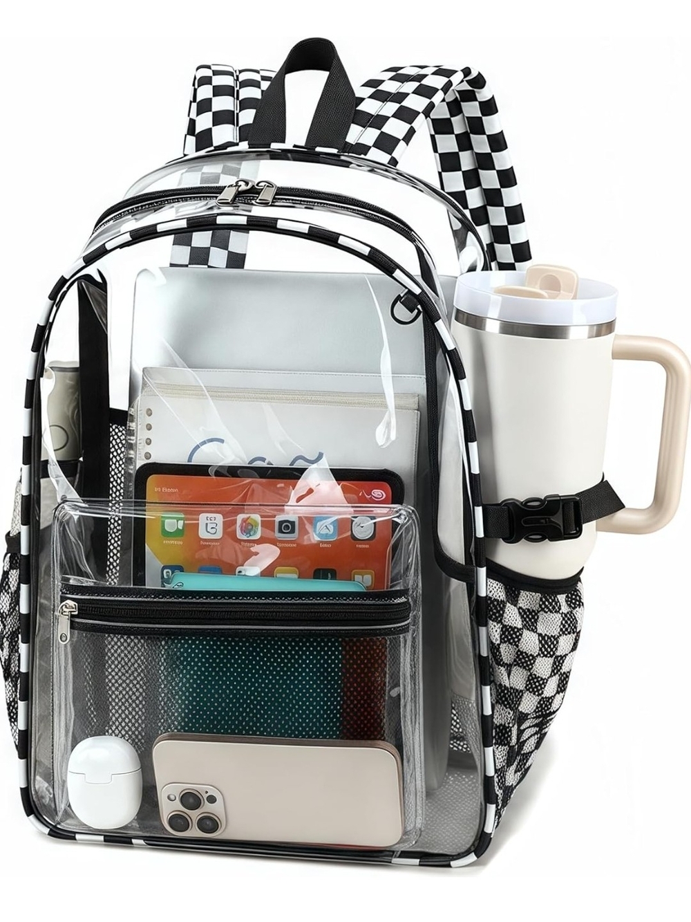 🏁 Black & White Checkered PVC Clear Backpack- School, Stadium, Concert, Event